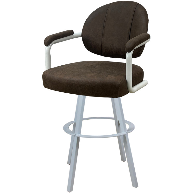 Tabouret de bar pivotant en métal Leandra, Mélange de polyester brun / cadre blanc