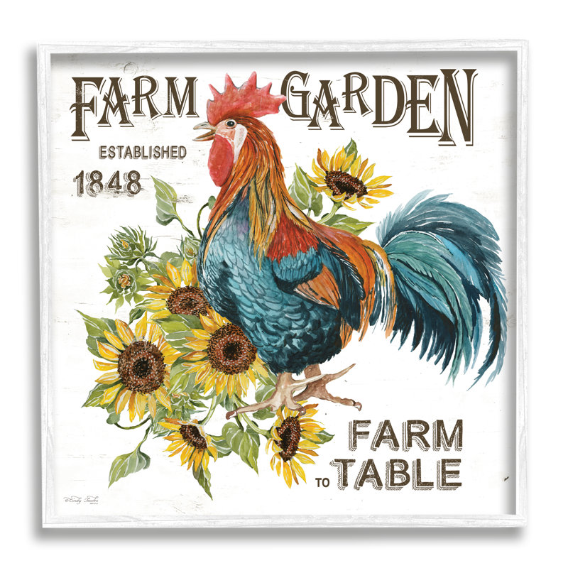 «Farm To Table Rooster On Canvas» par Cindy Jacobs, impression, Estampe numérique encadrée blanc bord de mer