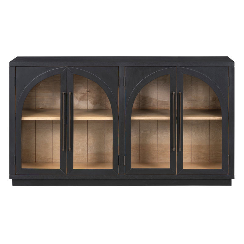 Grande armoire-buffet à 4 portes avec portes vitrées, armoire arquée avec tablettes réglables pour la cuisine, la salle à manger et le salon (noir)
