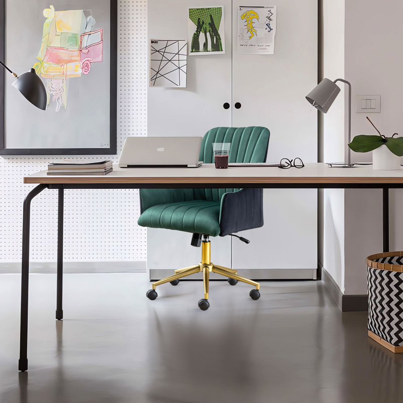 Chaise de bureau en velours Mariachristina, Vert