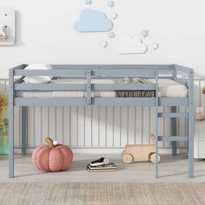 Lit mezzanine simple en bois massif et en bois d'hévéa avec échelle, plateforme de lattes renforcées