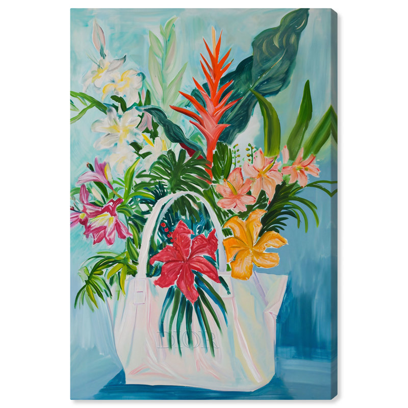 Art Remedy, sac à fleurs tropicales encadré de fleurs dans un vase 55517, H 54 po x l 36 po, Toile tendue