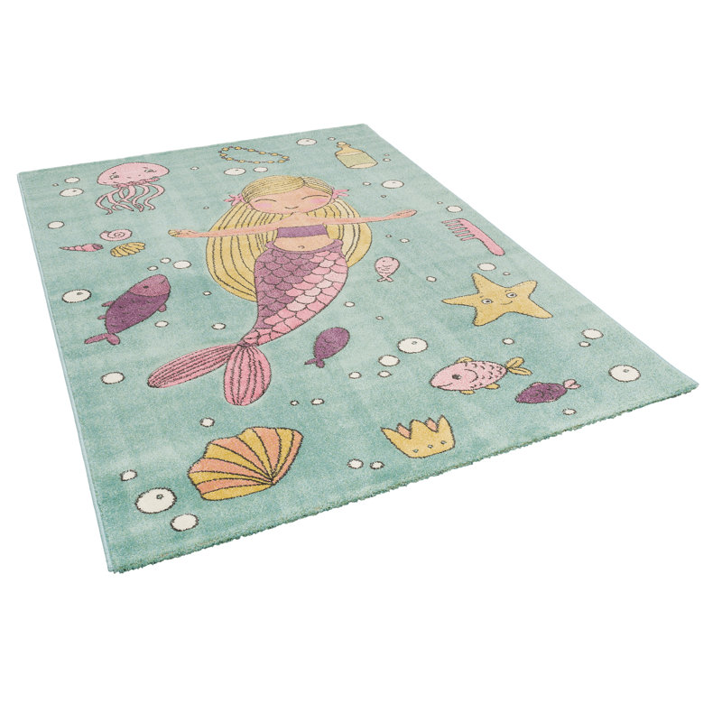 Croyd Green/Cream/Pink Rug, Rectangle 160 x 230cm