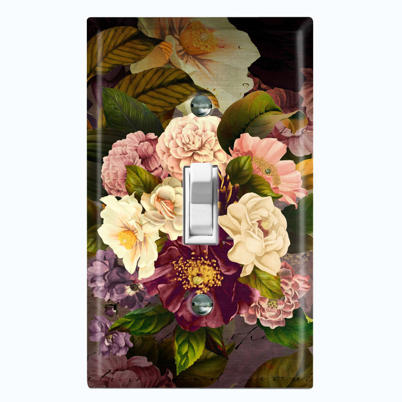 Plaque murale d'interrupteur de lumière à motif en métal (fleur mauve blanc rose 2 - bascule simple)