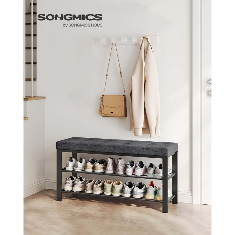 Banc de rangement pour chaussures gris foncé, 2 niveaux, structure en acier robuste, l 39,4 po, rembourrage en mousse pour l'entrée, le salon, la chambre à coucher
