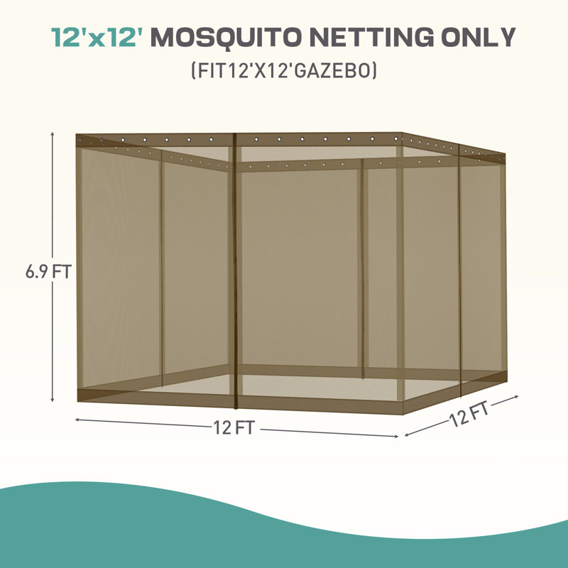 Moustiquaire pour pavillon de jardin Aoodor, Brun, H 82,68 po x l 144 po x P 144 po