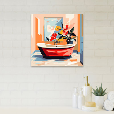 Orange et rose, salle de bain florale Serenity III - Art mural de salle de bain