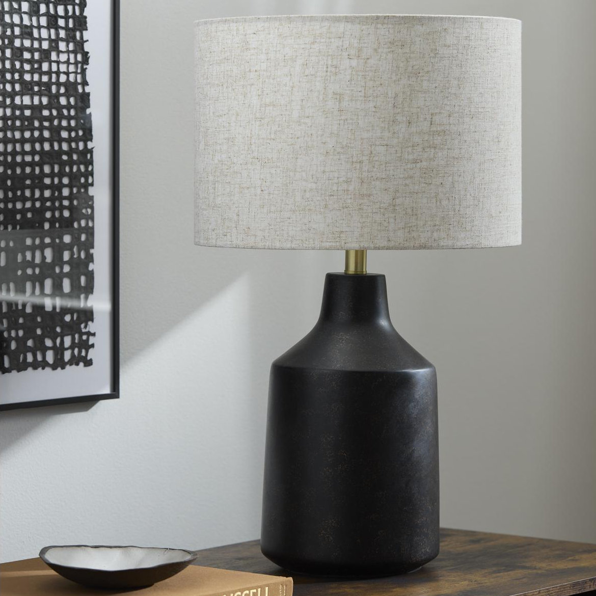 Lockwood Concrete Linen Table Lamp, Black, Tan