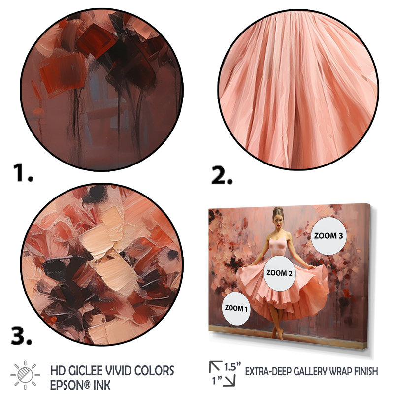 «Pink En Pointe Elegance Dance - Ballet», art mural, H 34 po x l 44 po x P 1,5 po, Cadre de coin blanc fermé