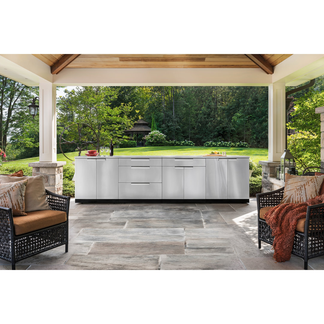 Outdoor Kitchen Stainless Steel 104" W x 23" D x 44.3" H 3-Piece Modular Cabinet Set NewAge Products Countertop