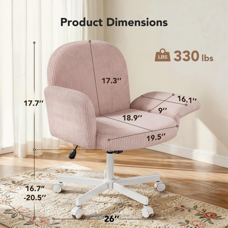 Chaise de bureau avec accoudoirs et roulettes réglables, fauteuil de coiffeuse avec grand coussin de siège, dossier réglable et tissu chenille doux; Convient aux chambres à coucher, aux bureaux et aux vestiaires.