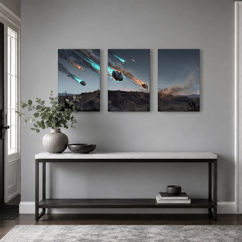Ensemble de 3 toiles de météorites, H 18 po x l 12 po x 3 pièces