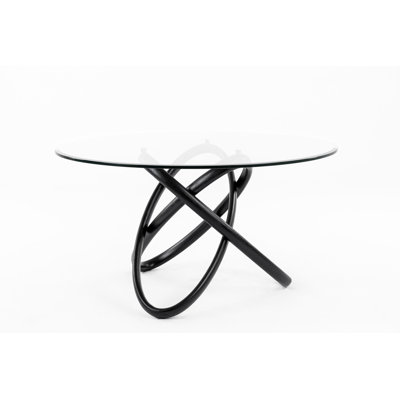 Shirehampton Ash Round Glass Top Solid Wood Base Dining Table