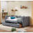 Twin Size Cozy Gingham Daybed with Two Storage Drawers, with USB Port and Adorable Wave Shaped, Linen Fabric-549893363-549893358