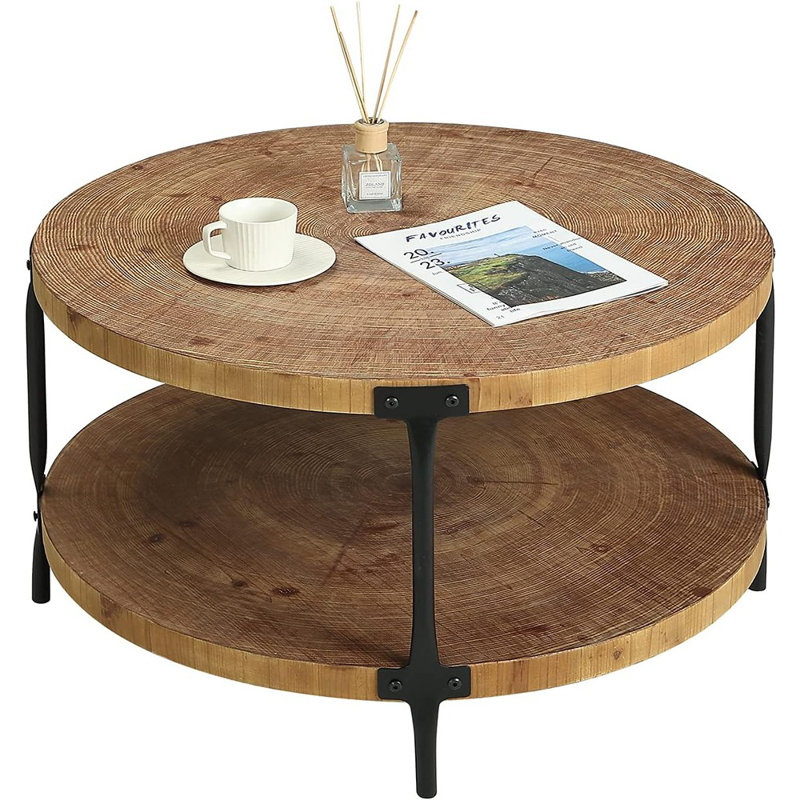 Round Boho Wood Coffee Table Living Room Furniture