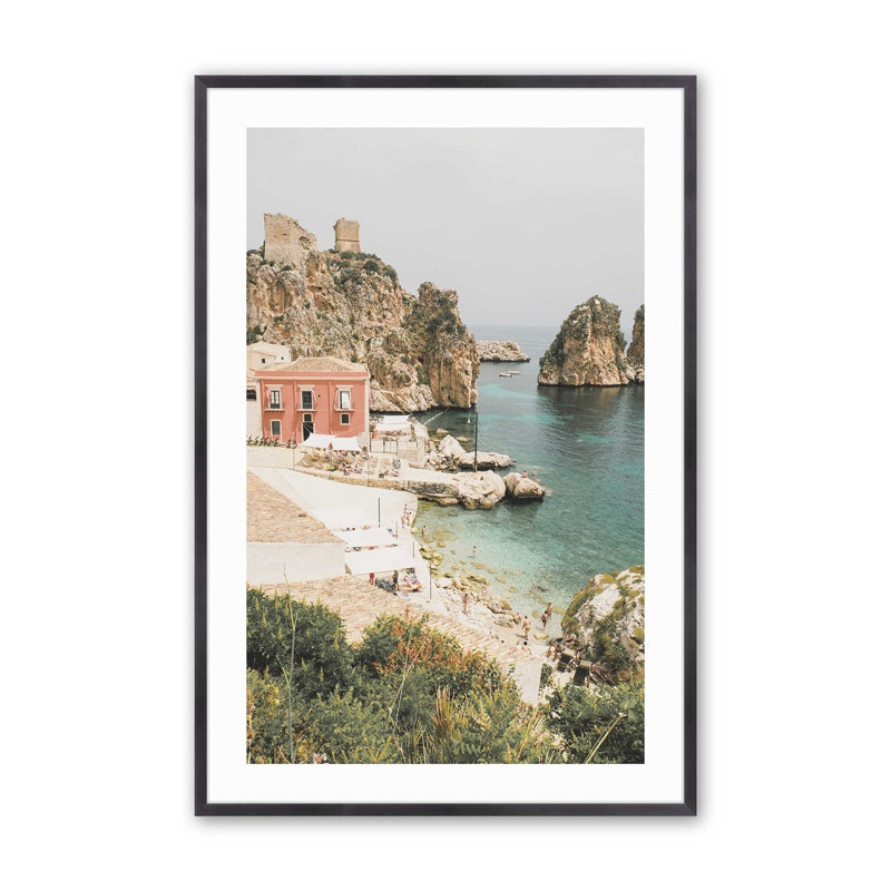 Imprimé de bord de mer côtier, H 11,25 po x l 9,25 po x P 1,25 po, Cadre simple en zinc patiné