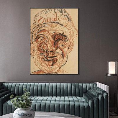 Reproduction d'art sur toile encadrée « Tête d'homme n° 1 » de Pablo Picasso, décoration murale pour salon, maison ou bureau (cadre mince noir, 61 cm x 81 cm)