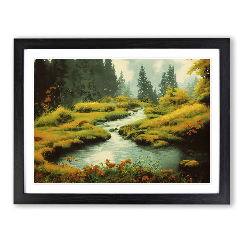 Blooming Forest Stream - Single Picture Frame Print, Black, 25cm H x 34cm W x 2cm D