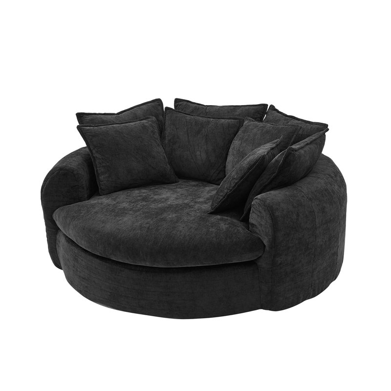 Fauteuil demi-tonneau rembourré avec 8 coussins, Noir
