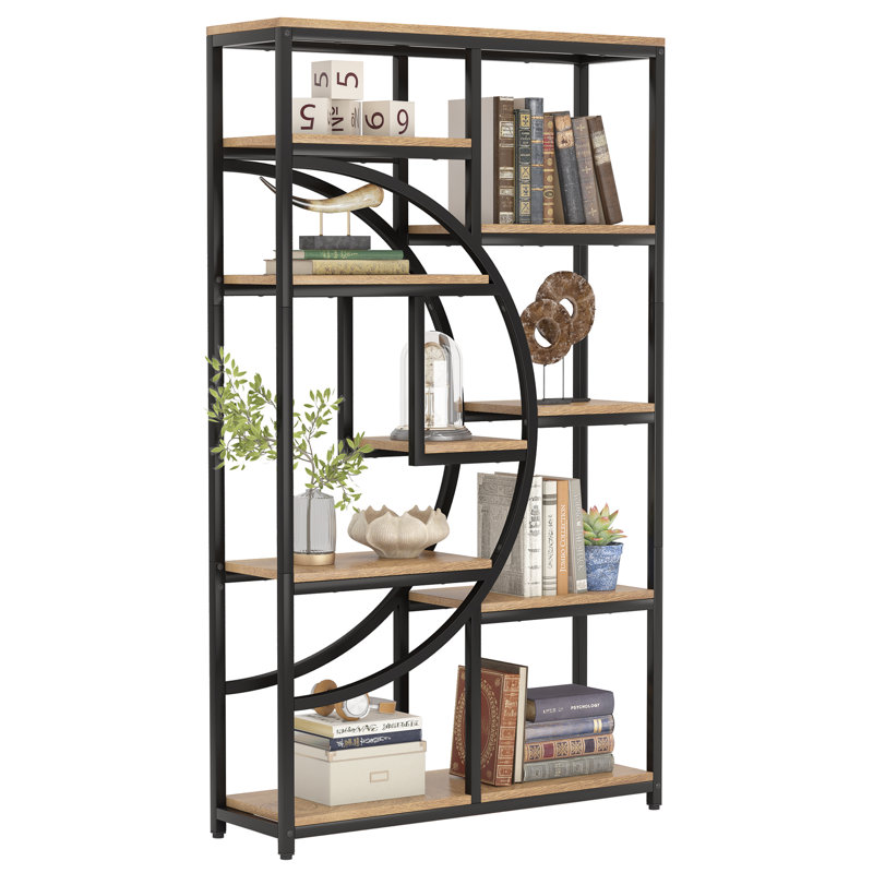 Alberico 174cm H x 95cm W Iron Bookcase, Light Brown/Black