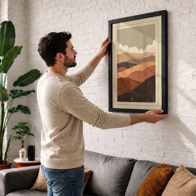Mountains at Dusk Rustic - Framed Print, A2 - 59.4 x 42.0 cm, Oak