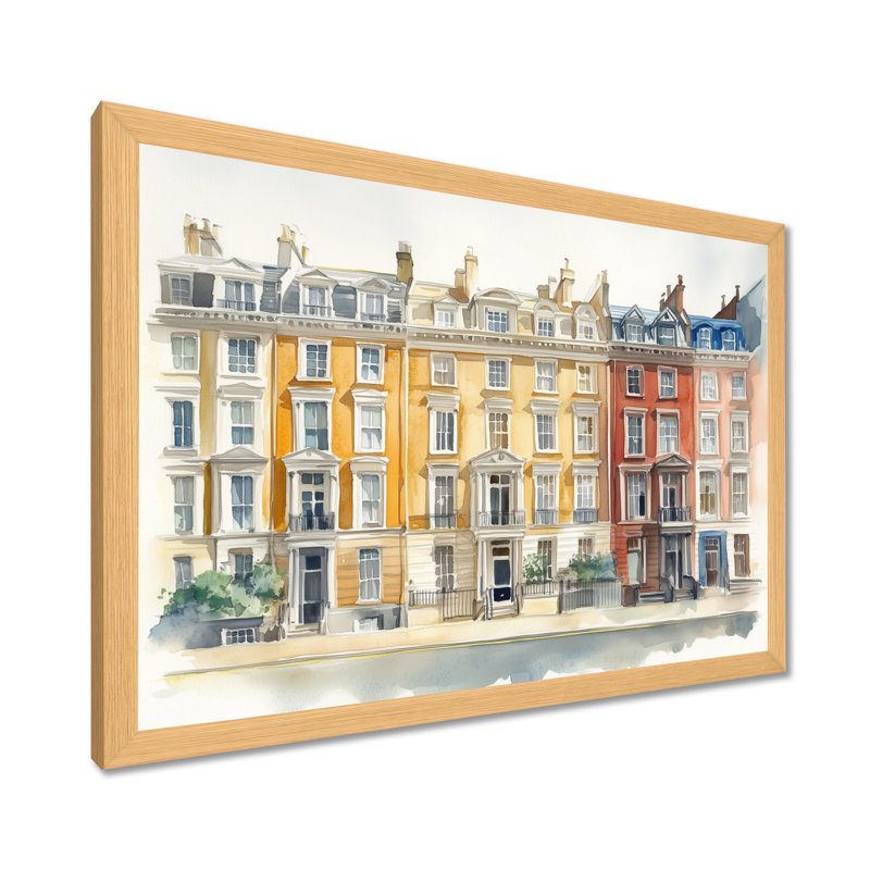 Georgian Row in Quiet Light II - Tableau encadré d'architecture moderne, H 30 po x l 40 po, Natural Picture Framed