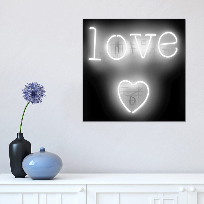Neon Love Heart Whiteon Black by Hailey Carr - Wrapped Canvas Print, 45.72 cm H x 45.72 cm W x 1.91 cm D