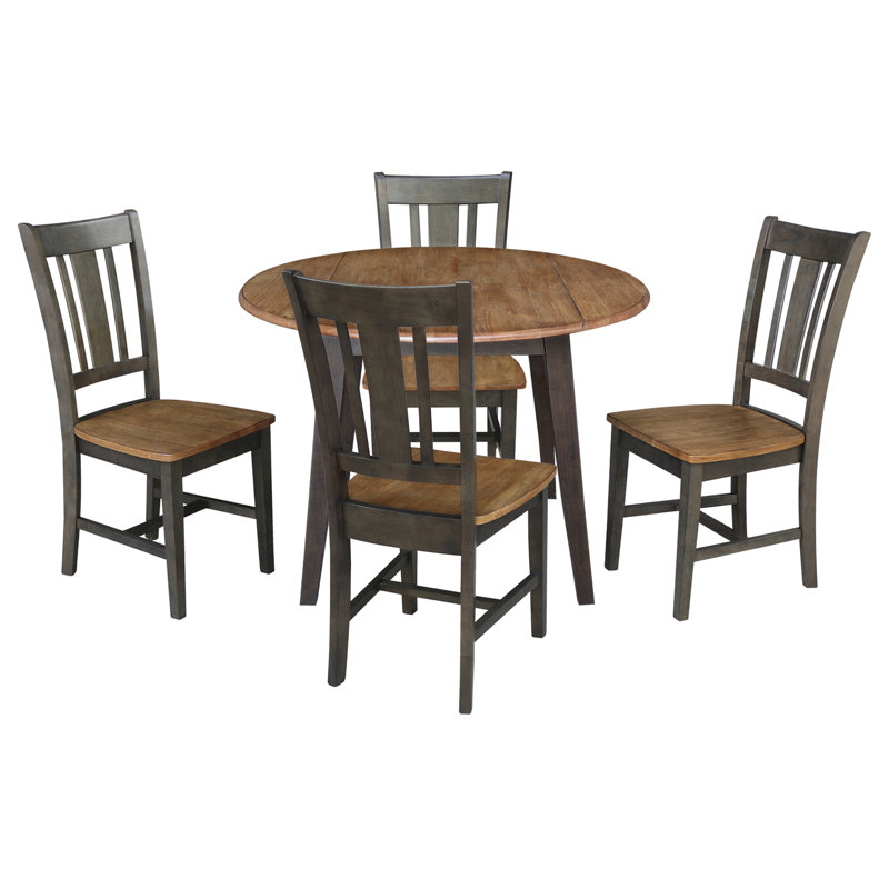 Ensemble de salle à manger en bois massif pour 4 personnes, Hickory / charbon délavé