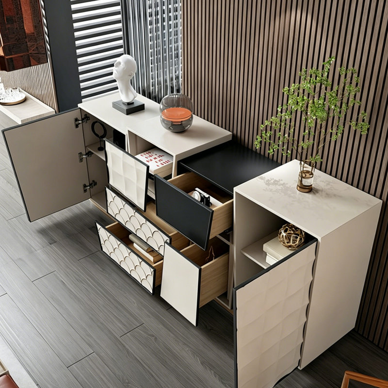 Buffet luxueux de style italien léger, Doré / Blanc
