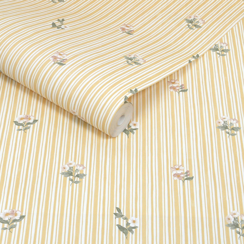  Garden Stripe Linen Wallpaper, Yellow
