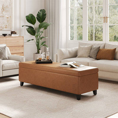 OTTOMAN DE RANGEMENT EN PU orange brun