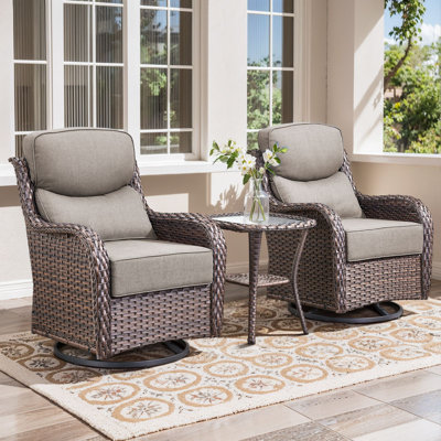 Abbey 3-Piece Patio Swivel Glider Chair Set With Side Table, 6-Inch Ultra-Plush Cushions & Water-Resistant Olefin Fabric