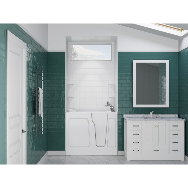 Tub'n Wall Series 26" x 46" Right Side Drain Soaker Bathtub in White with 6 in. Tile Shower Wall Kit, Right, White