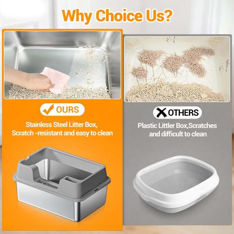Stainless Steel Litter Box, 60*40*22CM, Gray