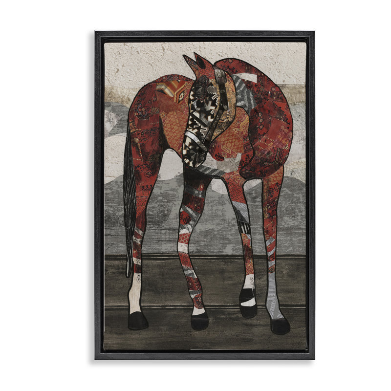 Cheval avec des motifs géométriques, toile flottante encadrée par Coco Good, H 31 po x l 21 po, Cadre flottant gris lustré