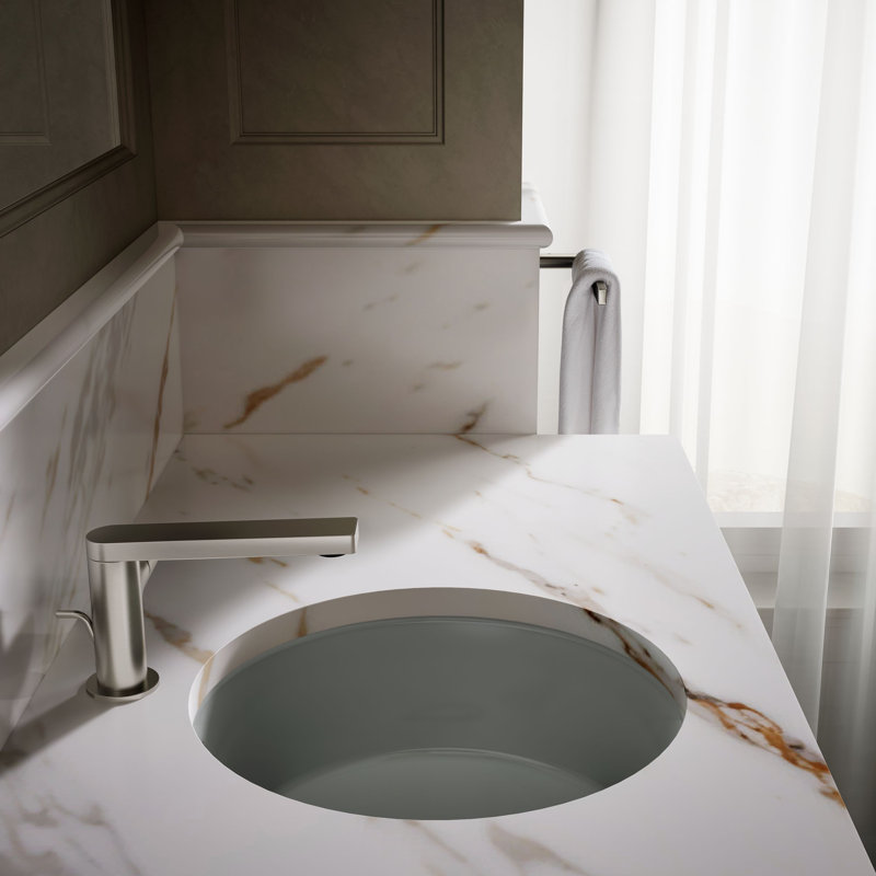 Verticyl Ceramic Vitreous China Circular Undermount Bathroom Sink with Overflow, Ice Gray