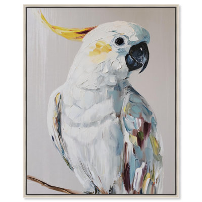 Impression sur toile blanche, cacatoès blanc par Art Remedy, cadre argenté, 30 x 36