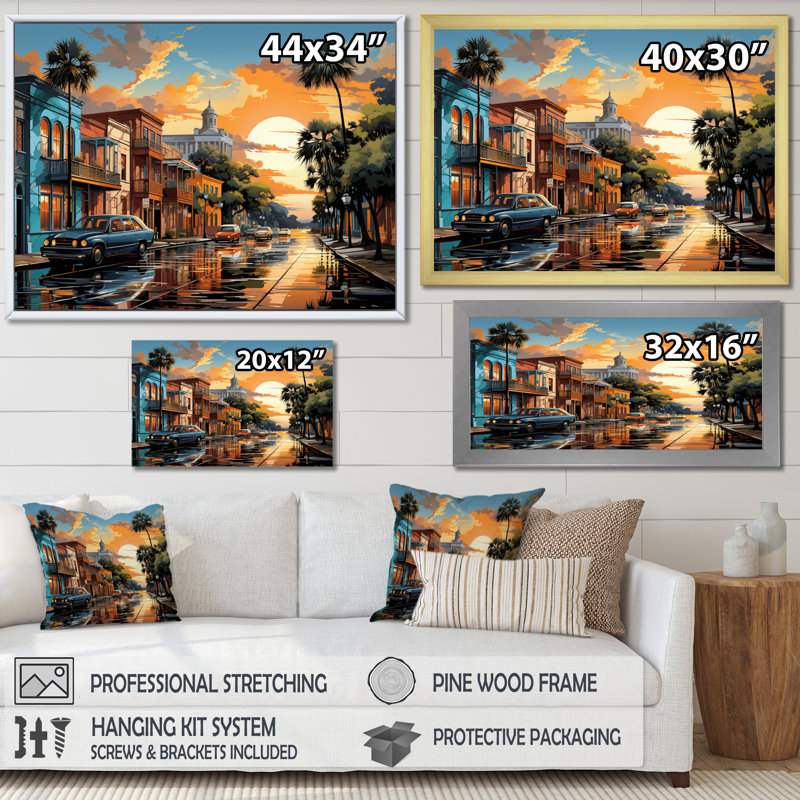 City Charleston Popart III - reproduction sur toile, H 12 po x l 20 po x P 1 po, Cadre naturel flottant