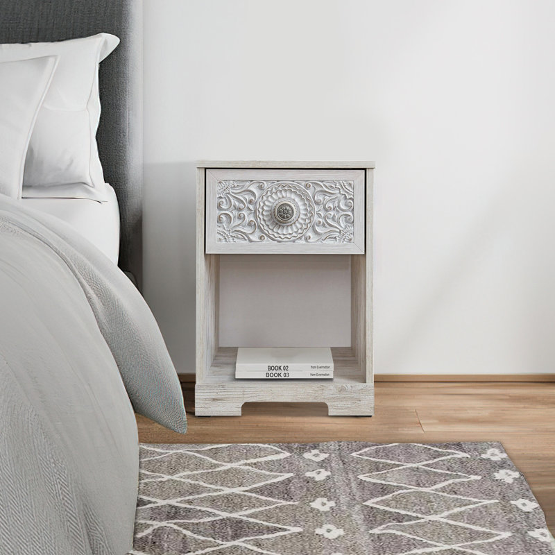 Hoang 1 Drawer Wood Nightstand, White