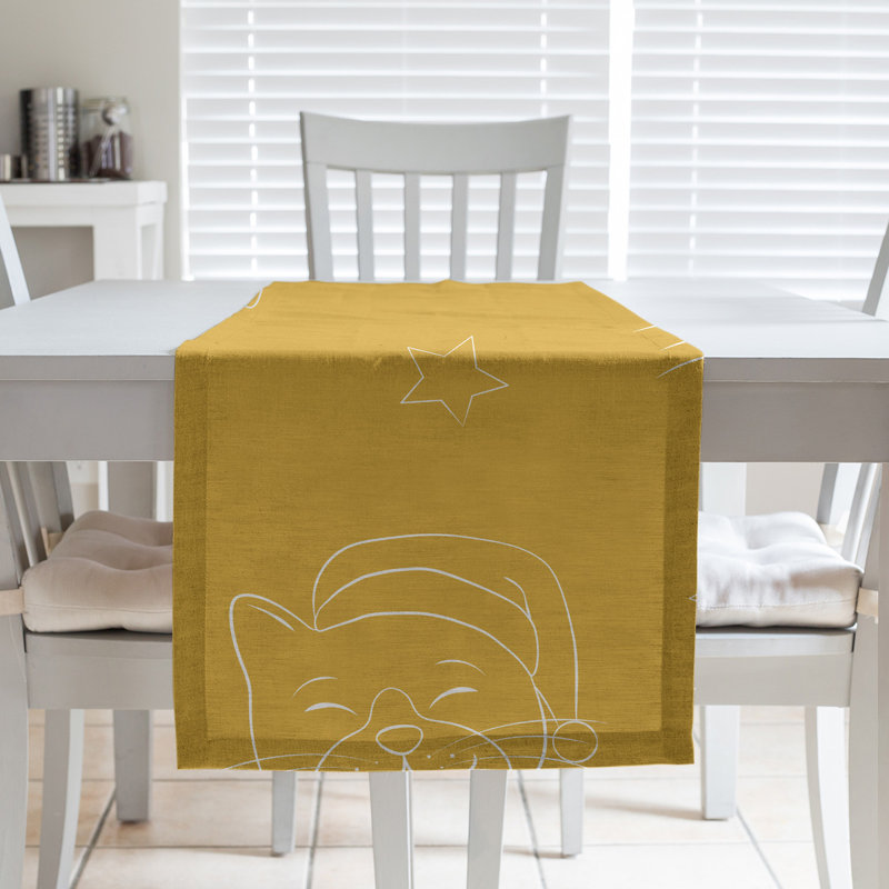 Chemin de table christmase hol christmas chats, L 90 po x l 16 po, Jaune, Mélange de coton