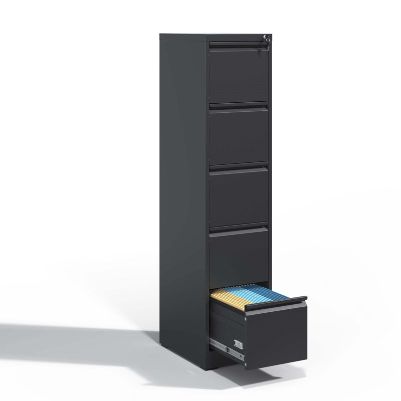5 Drawer Metal Vertical File Cabinet With Lock Office Home Steel Vertical File Cabinet For A4 Legal/Letter Size, Black
