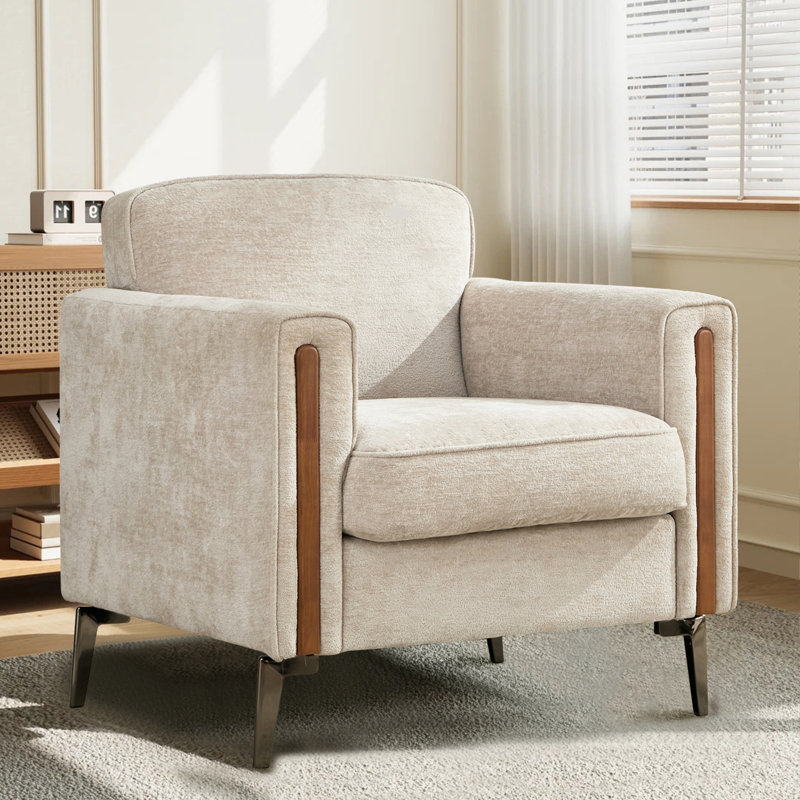 Fauteuil d'appoint rembourré en chenille Roshea, Chenille brun clair
