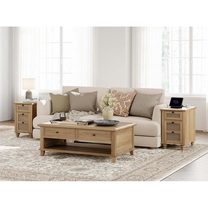 Domynik Nightstand with Charging Station, Oak, 2