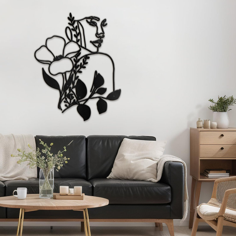 «Woman's Profile with Blooms», décoration murale abstraite moderne, décoration murale suspendue, Noir