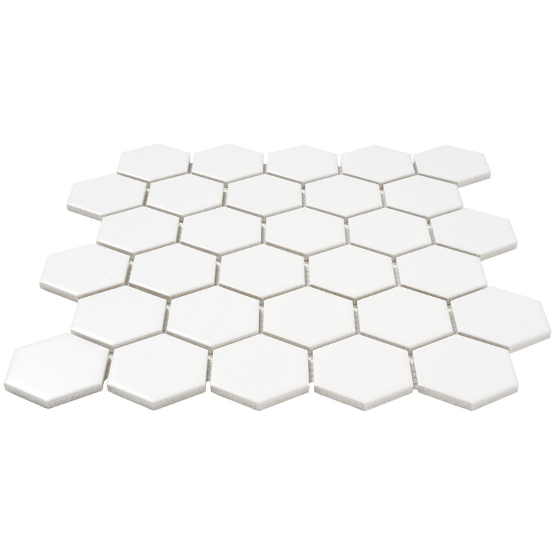 Carreau de mosaïque 2 po x 2 po en porcelaine nid d'abeille pour mur et plancher, Blanc mat