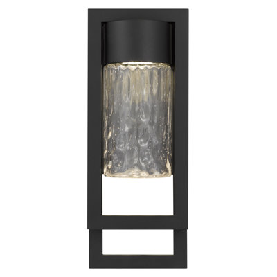 Applique murale 15 po à DEL en acier noir, 600 lumens 12W haute performance, 3 options de température de couleur, intensité variable, abat-jour en verre martelé transparent, installation facile, pour les endroits intérieurs secs ou humides