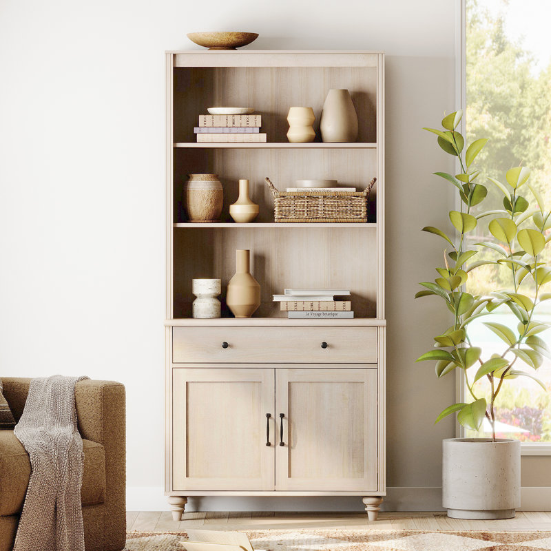 Scarlett Sideboard Cabinet With Bar Hutch, Farmhouse Sideboard Credenza For Dining Room, Modern Buffet Cabinet, Large Storage Cabinet With Wood Doors And 5 Tier Shelve, Beige
