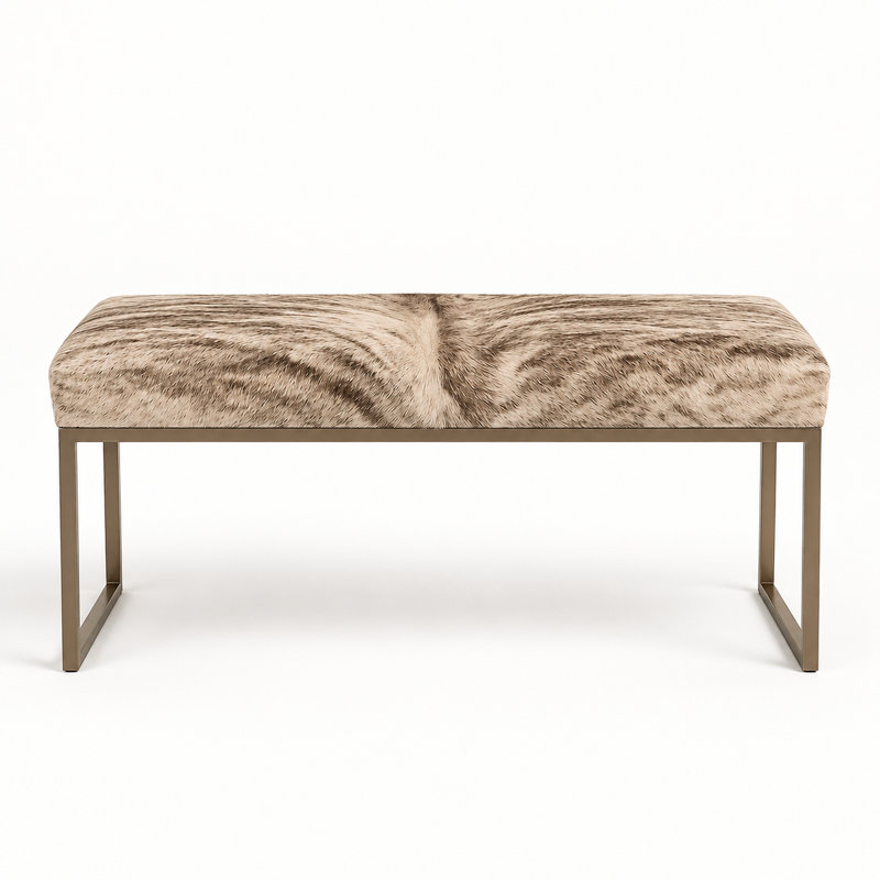 Upholstered Cowhide Stool, 19" H x 48" W x 16" D