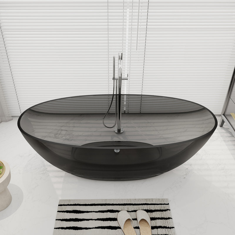 71'' X 35'' Freestanding Soaking Solid Surface Bathtub, Gray