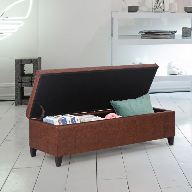 Faux Leather Upholstered Storage Bench, Dark Brown